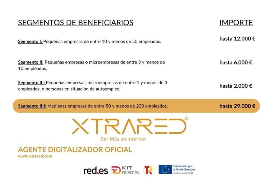El Kit Digital se abre a empresas medianas con ayudas de hasta 29.000€ hasta el 30 de junio de 2025 2 Segmento de beneficiarios Kit Digital